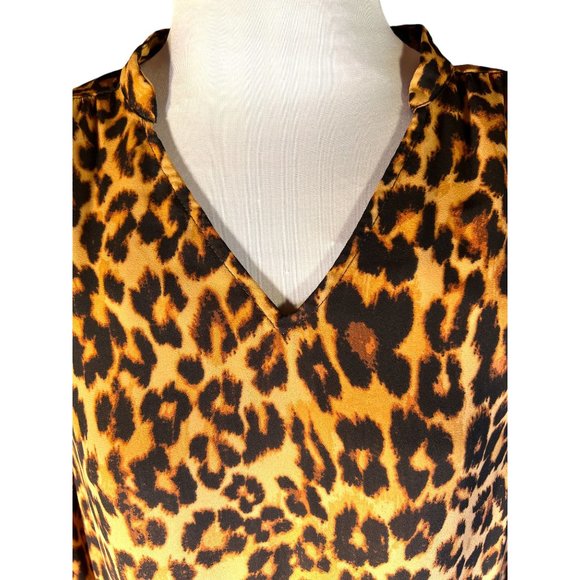 Isaac Mizrahi New York Leopard Chiffon V-Neck Balloon Sleeve IMNYC Size XS - Picture 2 of 7